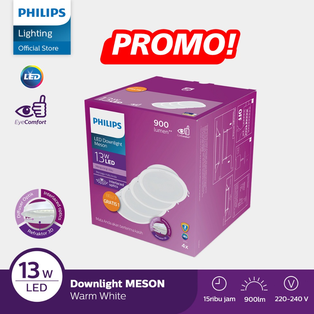 Philips Meson Multipack 125 13W 3000K - Paket 3 Gratis 1