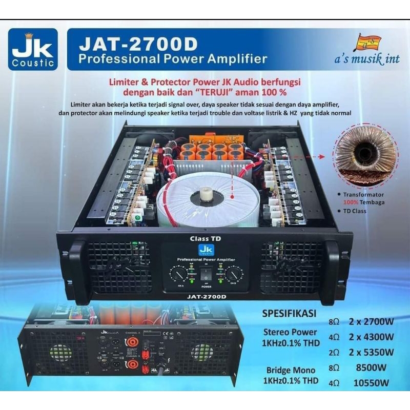 Power Amplifier JK -Coustic JAT -2700D class TD 2x2700watt original murah
