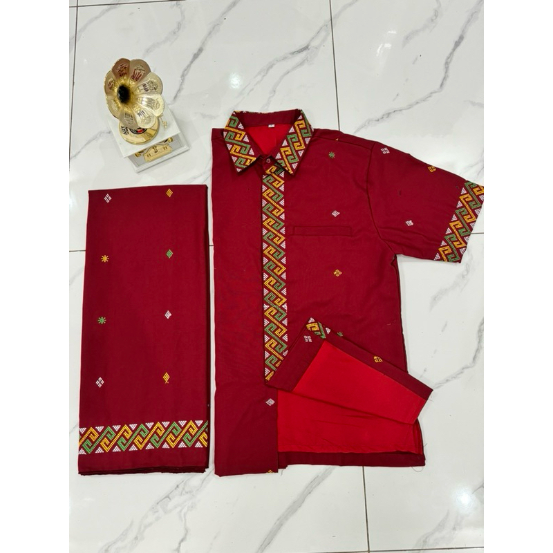 Baju set toraja pria maron