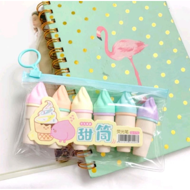 

stabilo eskrim cone 1 set 6/Monas highlighter Penanda berwarna Lucu