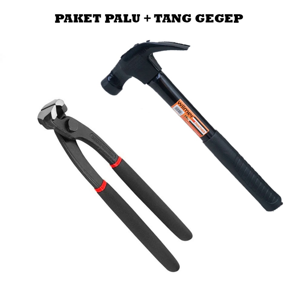 PAKET Tang Gegep 9 Inch Kakatua Catut Potong Kawat + Palu Kambing Gagang Besi Lapis Karet 12oz