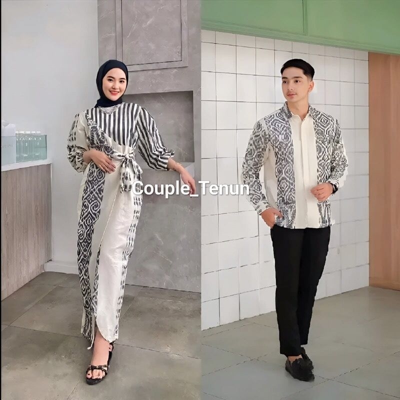 NEW SERIES MARLINE DRESS PUTIH ABU BAJU TENUN COUPLE PRIA WANITA BAJU DINAS GURU KONDANGAN PREWEDDIN