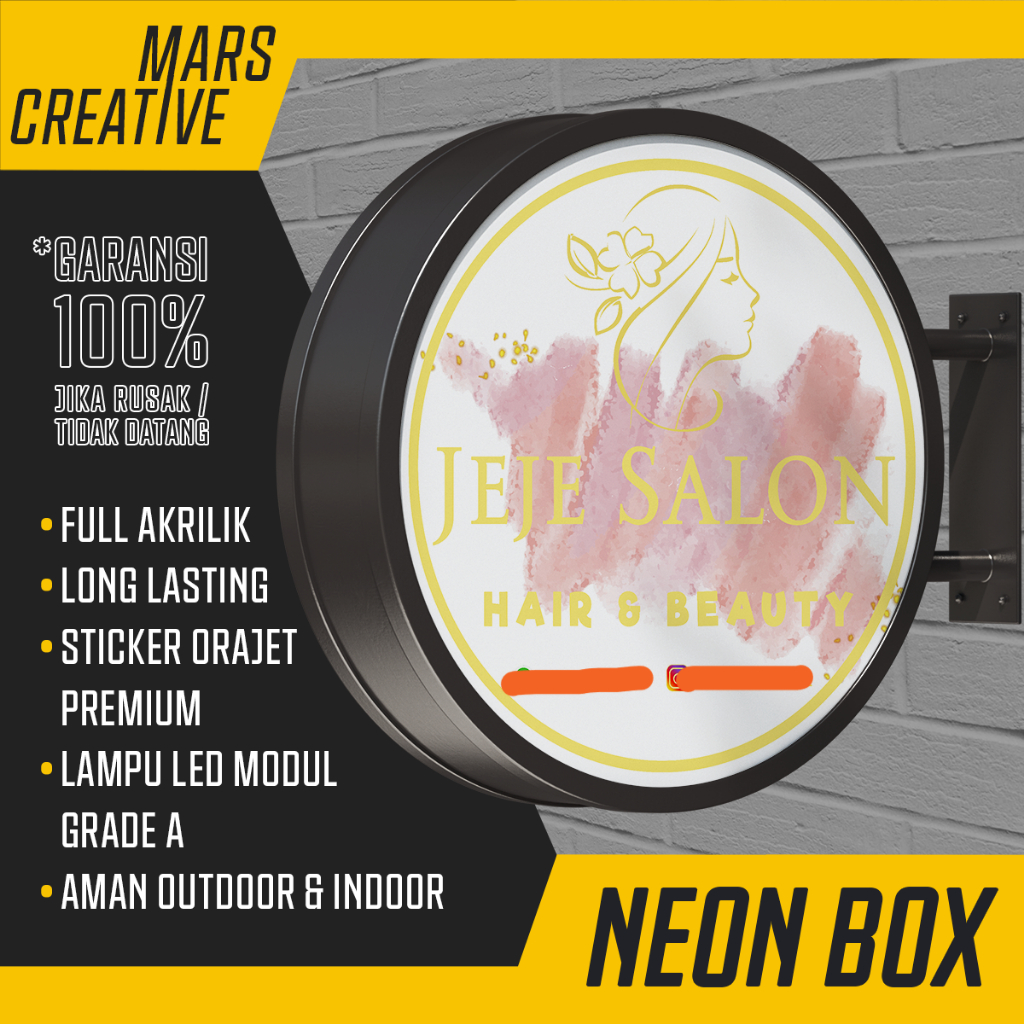 Neon Box Akrilik Persegi 50 x 100 cm Free Design Resolusi Gambar HD Lampu Nyala Terang - Custom Desi