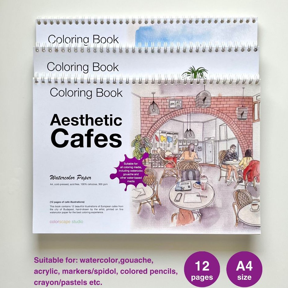 

Ready Terlaris Colorscape Watercolor Mixed Media Coloring Book Aesthetic Cafes Buku Mewarnai Dewasa