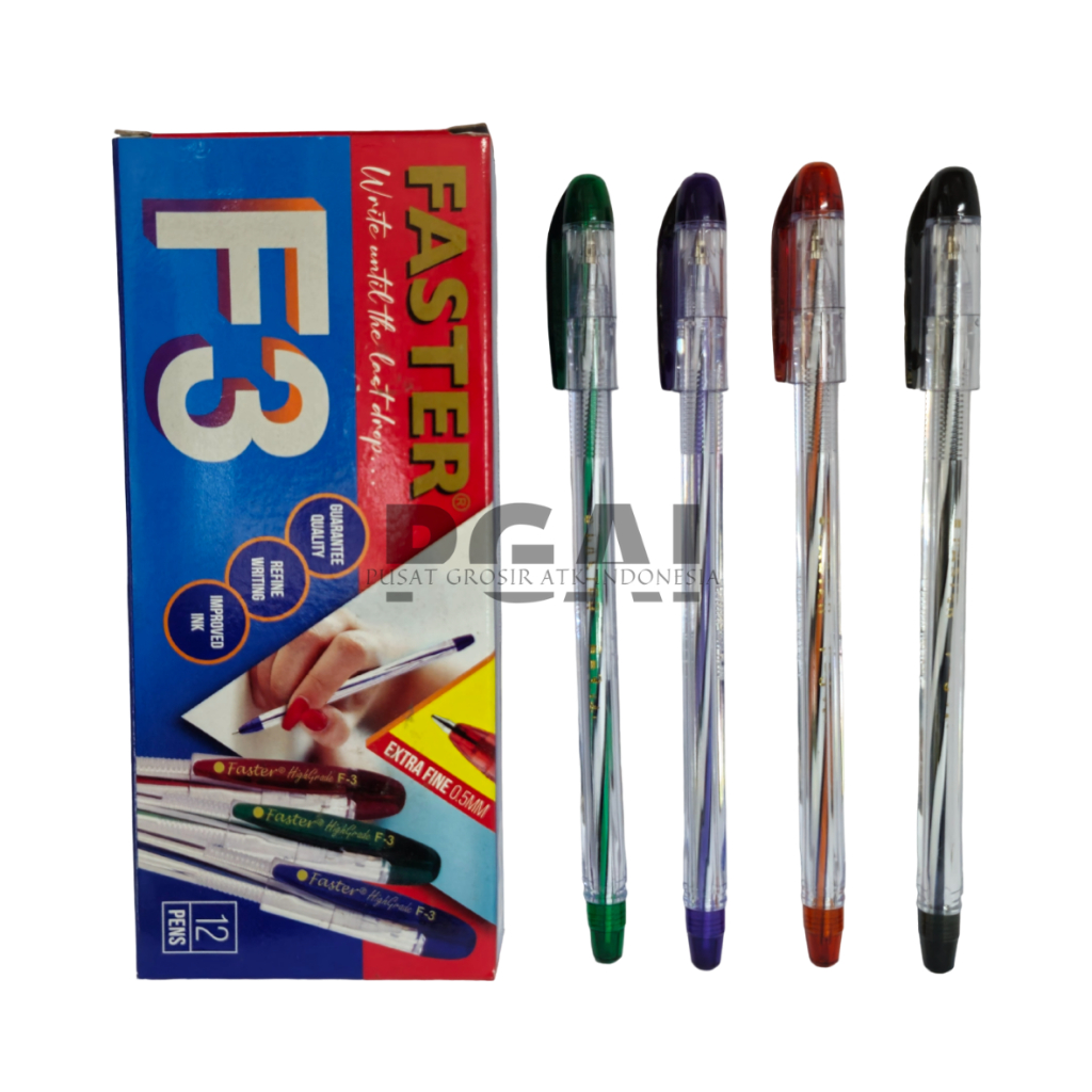 

BOLPOIN PULPEN FASTER F3 EXTRA FINE 0.5 TINTA HITAM 1 PACK ISI 12 PCS STATIONERY