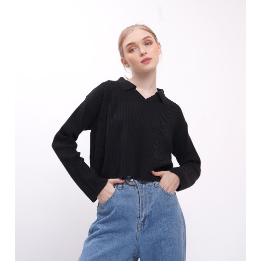 Hls.co Youca Polo Knit | Atasan Wanita Bahan Rajut Premium | Polo Knitwear Polos Airas