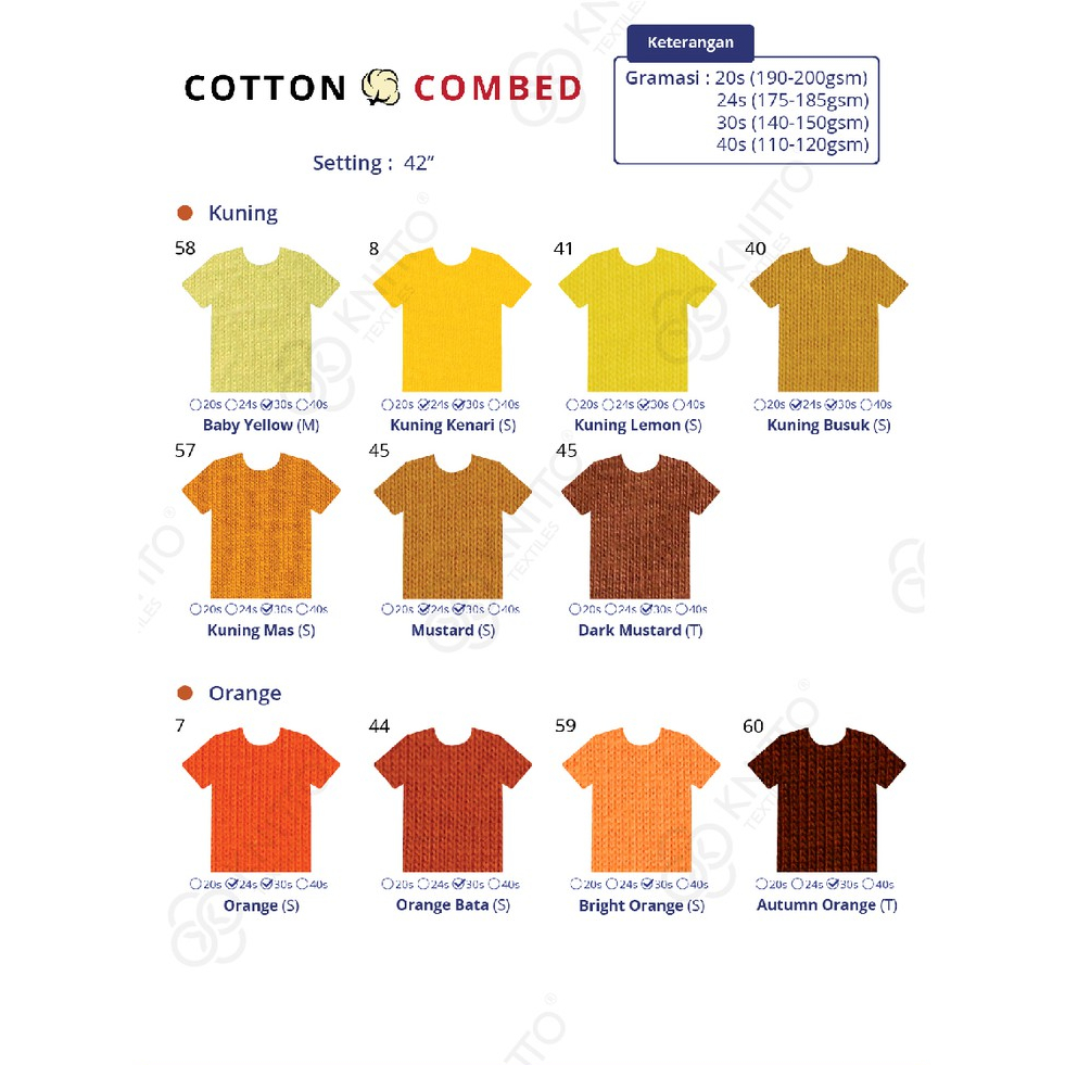 KATALOG WARNA KAIN COTTON COMBED KNITTO ( KATALOG BAHAN KAOS )
