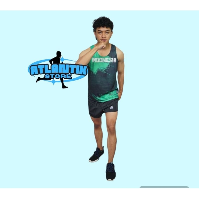 Atlan Sport Singlet Atasan Printing Motif Splash Green