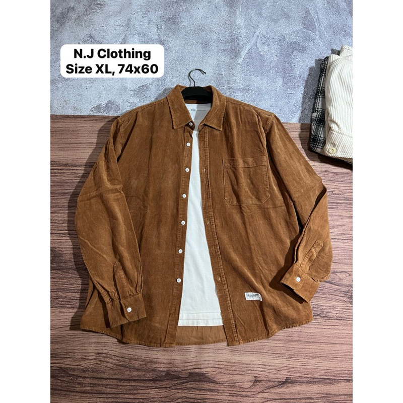 Outer Kemeja Corduroy NJ clothing, UNIQLO warna brown