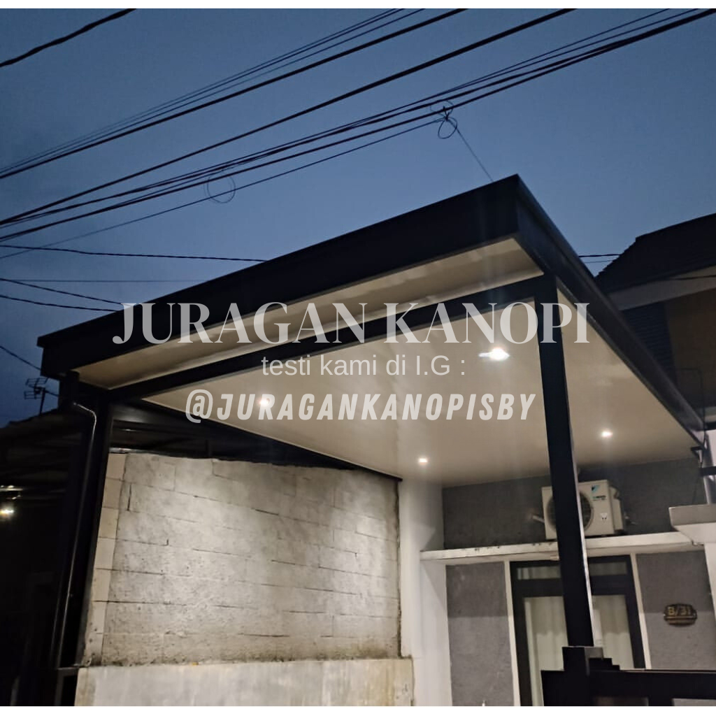 Kanopi rangka Hollow galvanis atap spandek + plavon pvc Terpasang