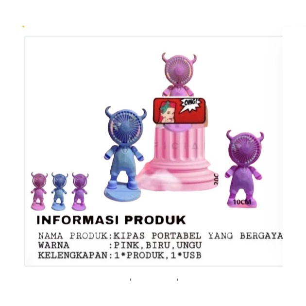 Kipas Angin Mini Portable Bentuk Unik ukuran yang kecil dan ringan dengan Motif Robot Lucu dan Mudah