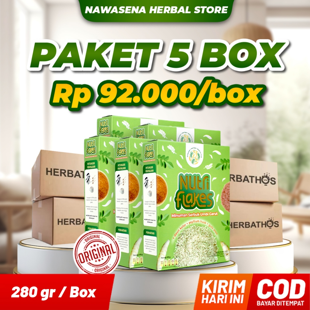 

Nutriflakes Paket 5 Box - Minuman Umbi Garut Atasi Asam Lambung Maag Kronis Mual Kontrol Kolestrol