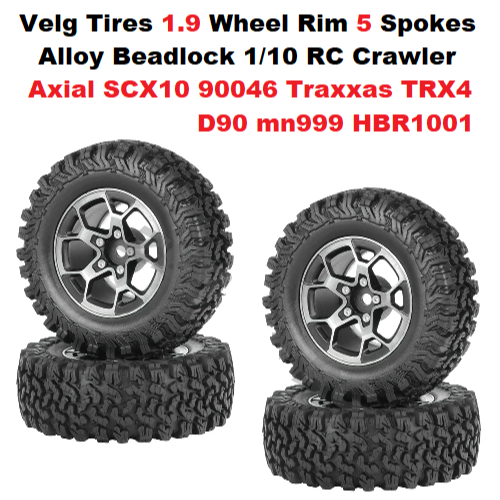 Velg Tires 1.9 Wheel Rim 5 Spokes Alloy Beadlock 1/10 RC Crawler Axial SCX10 90046 Traxxas TRX4 D90 