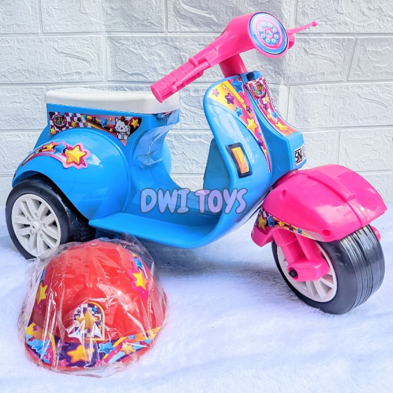 Mainan Anak Vespa Mini Vespa Dorong Roda 3 Dilengkapi Dengan Helm Mainan Motor Roda 3 Mainan Sepeda 