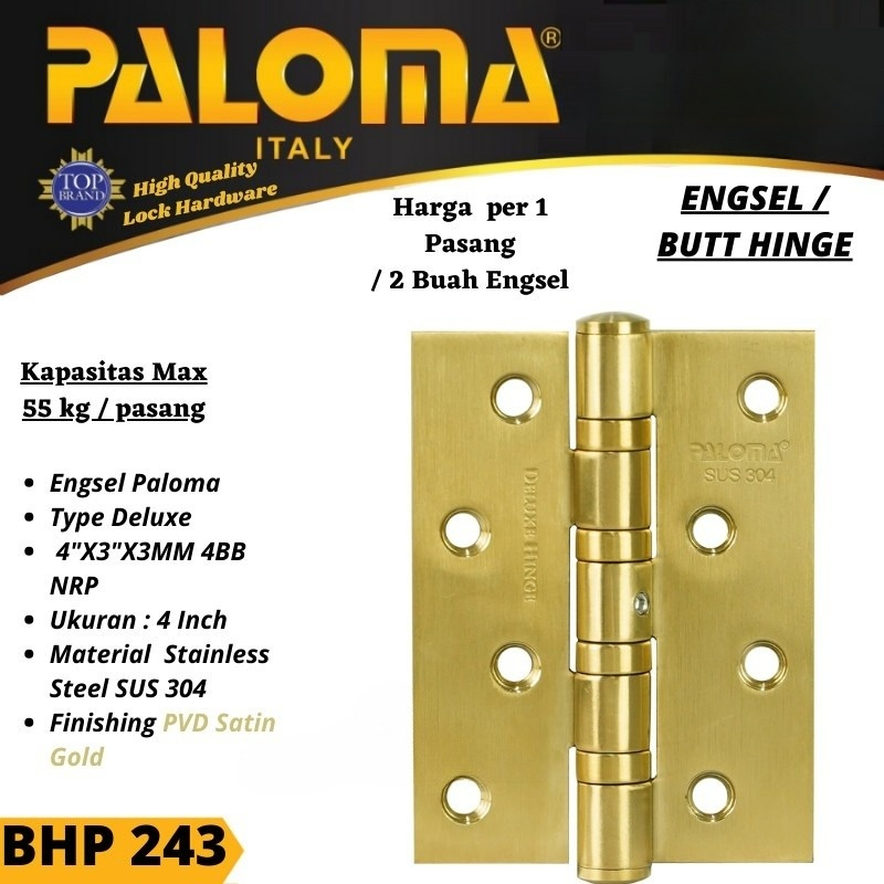 Engsel Pintu BHP 243 PALOMA 4 Inch 4"x3"x3MM 4BB NRP SATIN GOLD