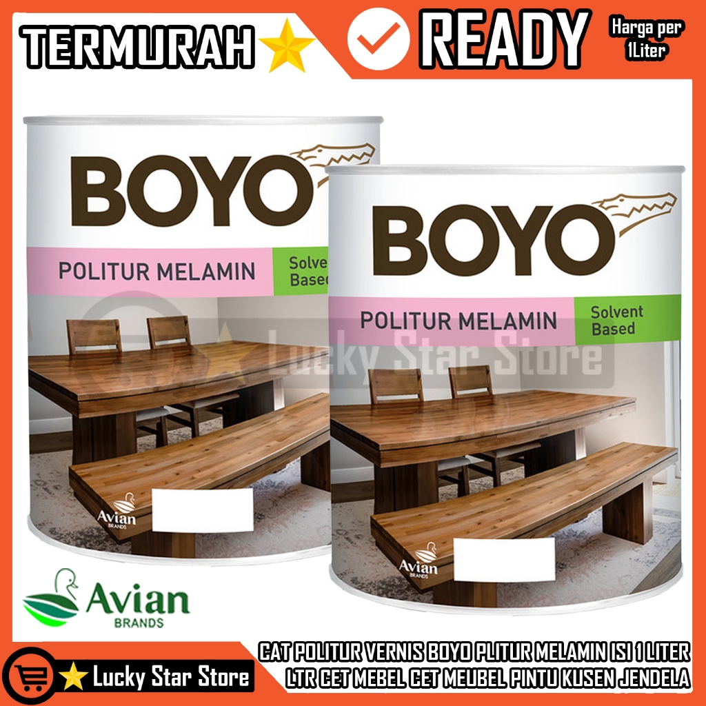 CAT POLITUR VERNIS BOYO PLITUR MELAMIN ISI 1 LITER LTR CET MEBEL CET MEUBEL PINTU KUSEN JENDELA KERA