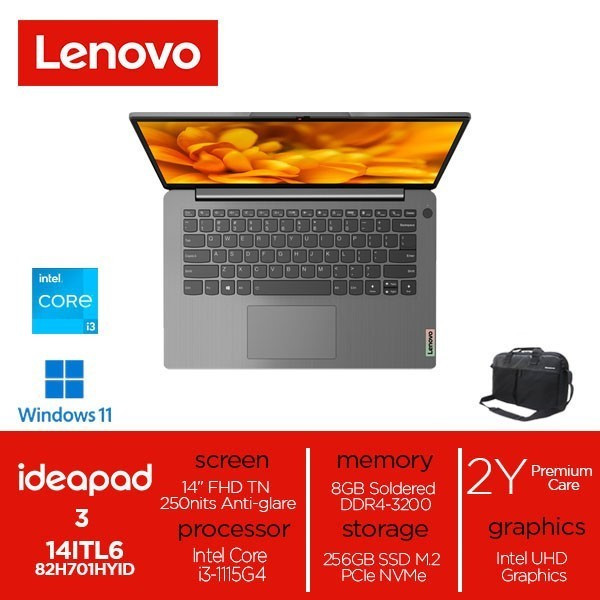 LENOVO IDEAPAD 3 HYID - i3 1115G4 8GB 256GB W11 OHS 14FHD BK 2YPC ARCTIC GREY