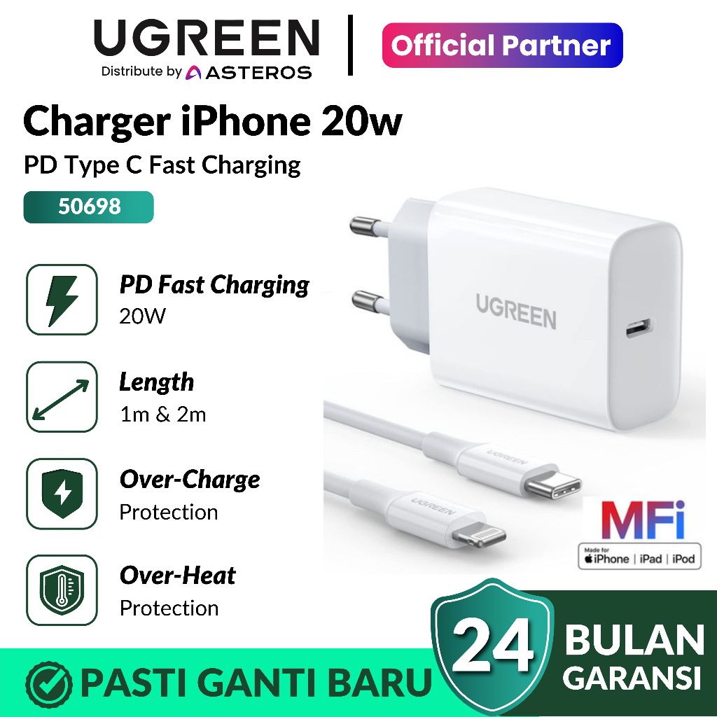 UGREEN Kepala Charger Iphone MFI 20w 50698 50799