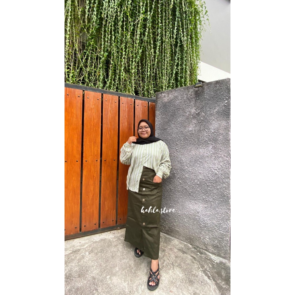 KAHLA - Luna Skirt Button Rok Jumbo Wanita Twill Terkeren