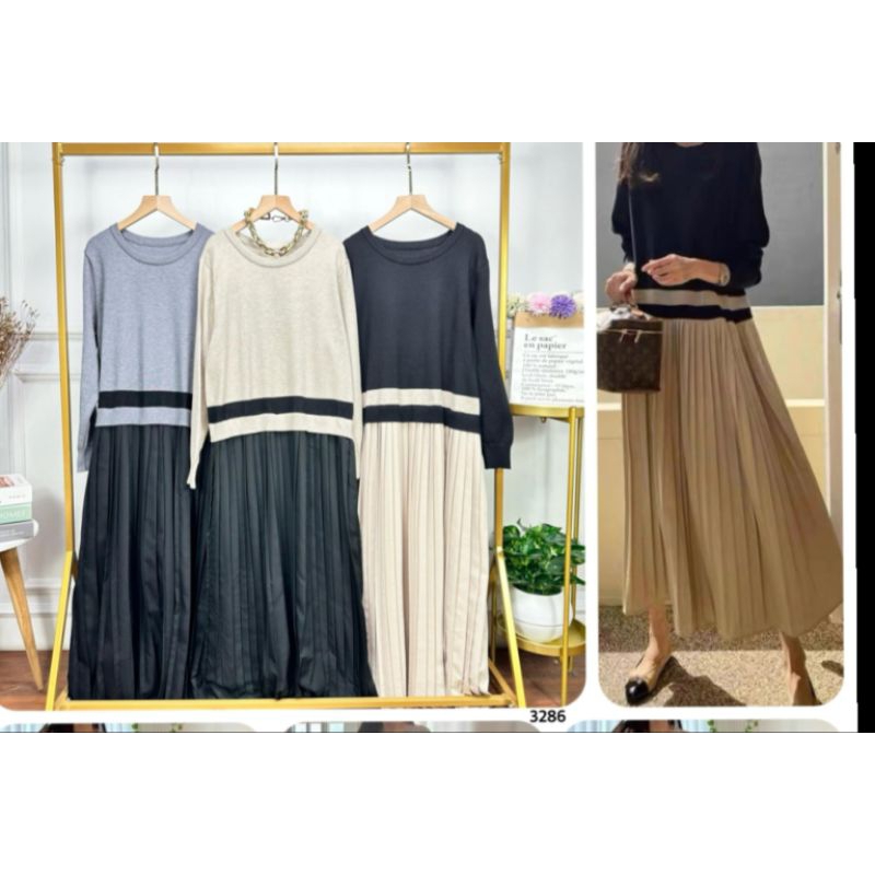 gamis knit rajut/plisket