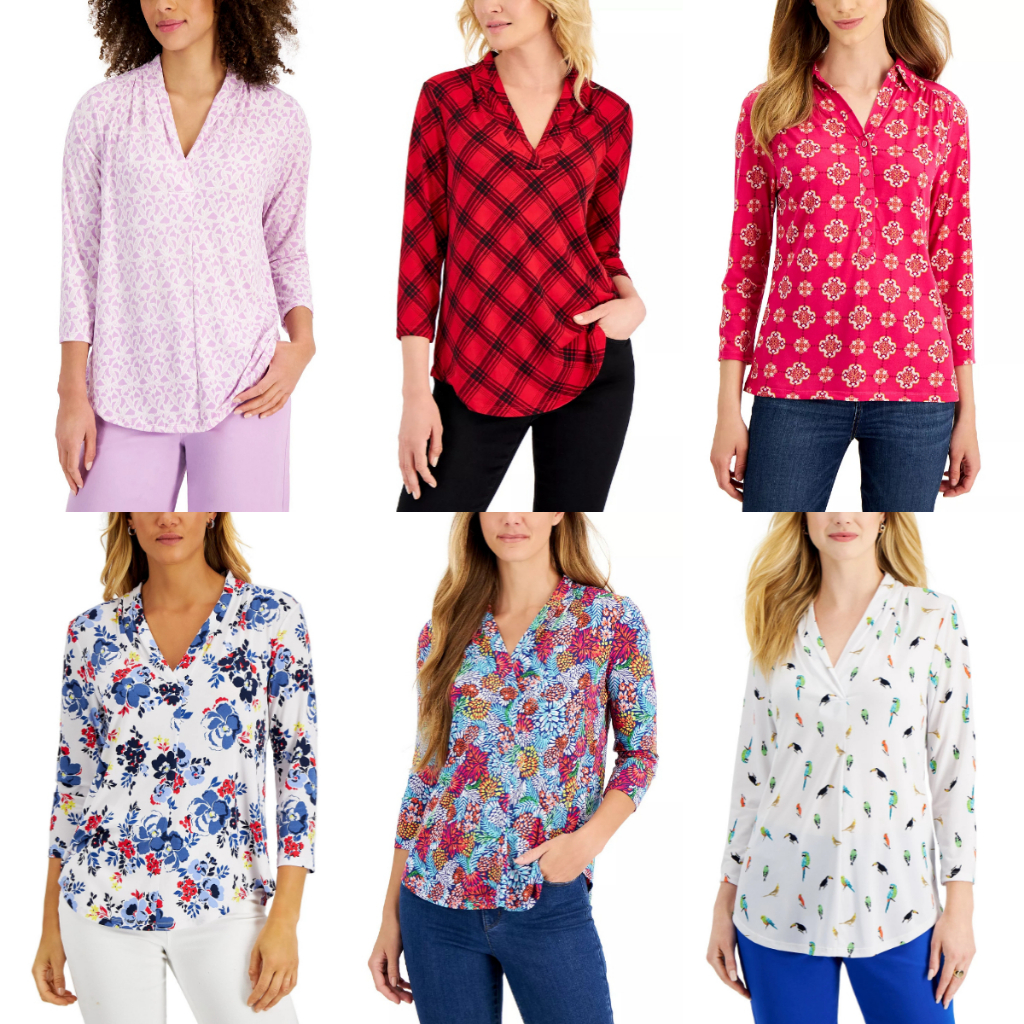 Blouse Wanita Charter Club V-Neck 3/4-Sleeve Top