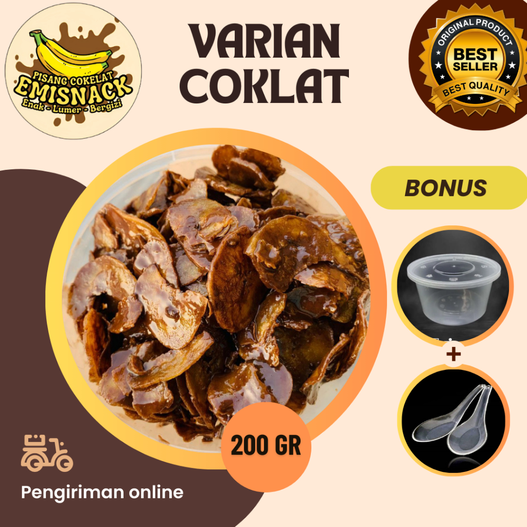 

Pisang Crispy Varian Coklat ukuran jumbo 250 gr termurah