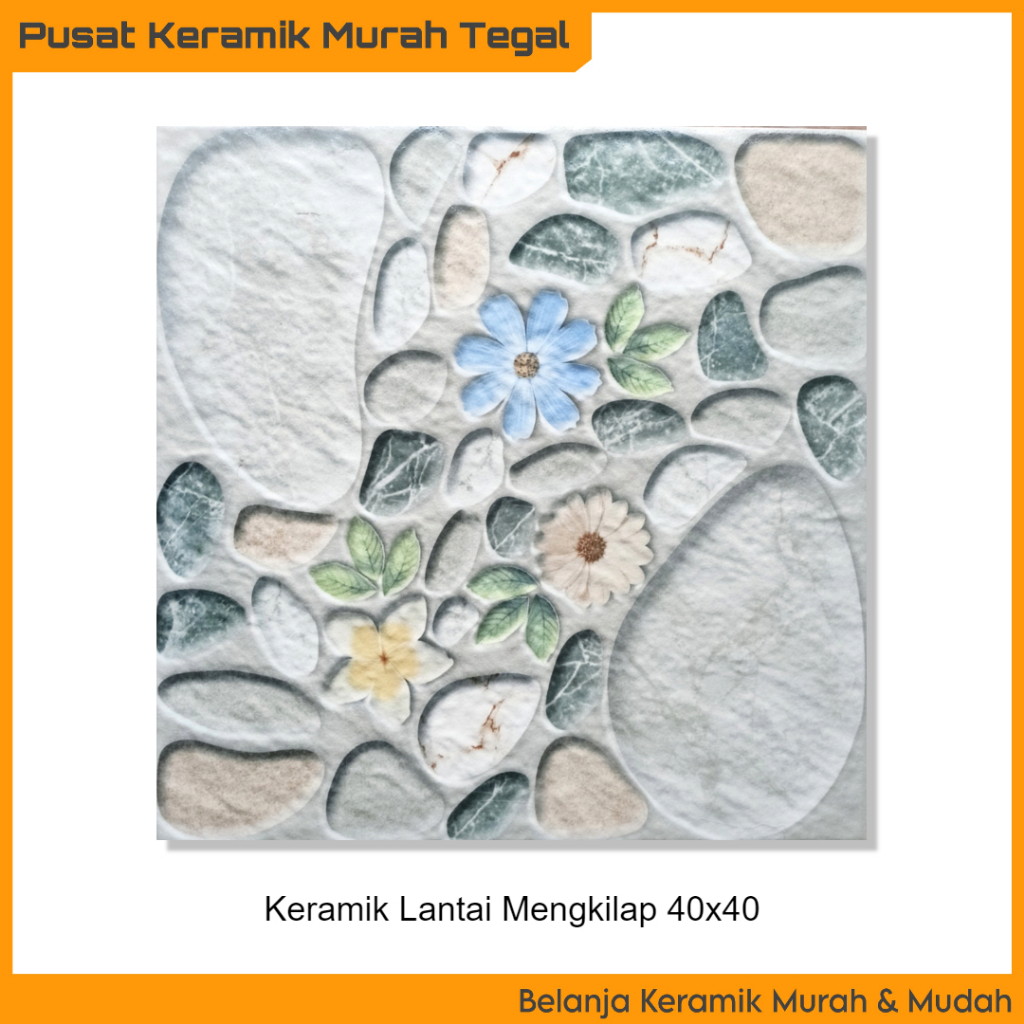 Keramik Lantai Matt 40x40 Delisha Grey Motif Bunga Daun Cantik (Tegal Brebes Pemalang Slawi)