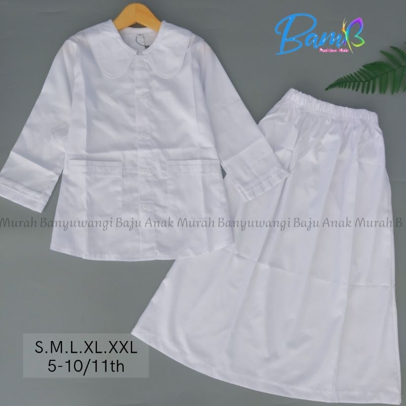 ORIGINAL baju muslim anak cewek putih putih polos bahan adem toyobo stelan seragam ngaji sekolah tpq