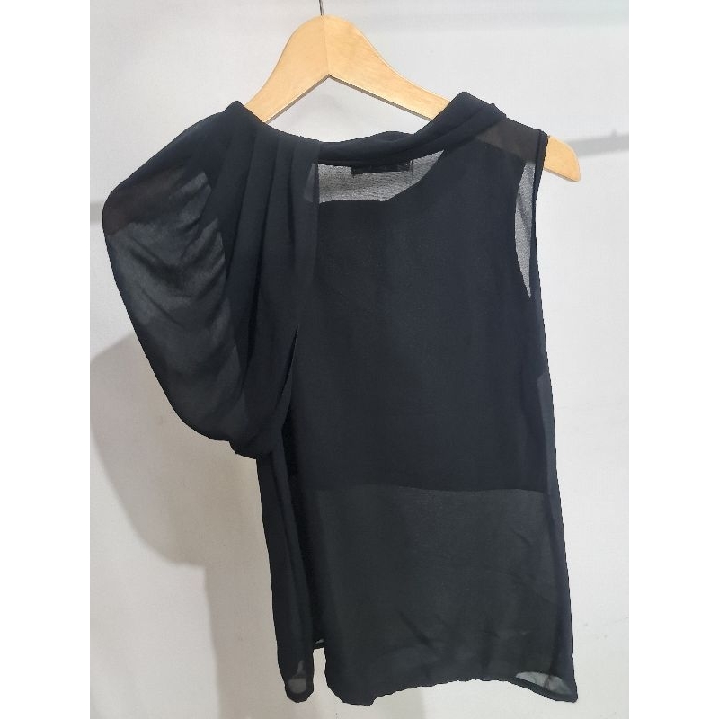 Blouse Chiffon Unik Hitam Sifon Blus Baju Kekinian Preloved
