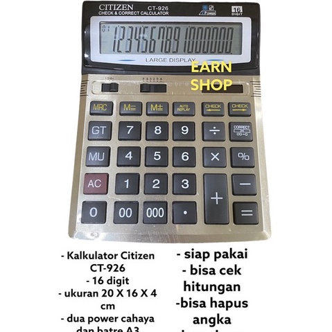 

Grosir Kalkulator Citizen BESAR CT 926 16 Digit Kalkulator Dagang Warung Besar Kalkulator MURAH GROSIR