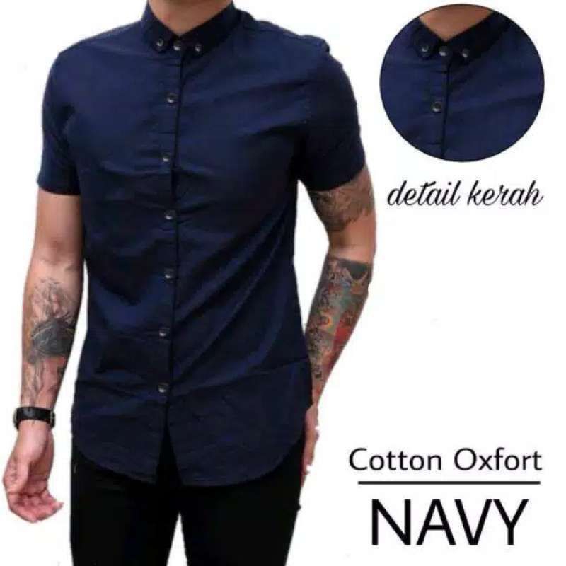 Kemeja Polos Pria Dewasa Warna Navy, Hitam, Abu, Putih Top Man