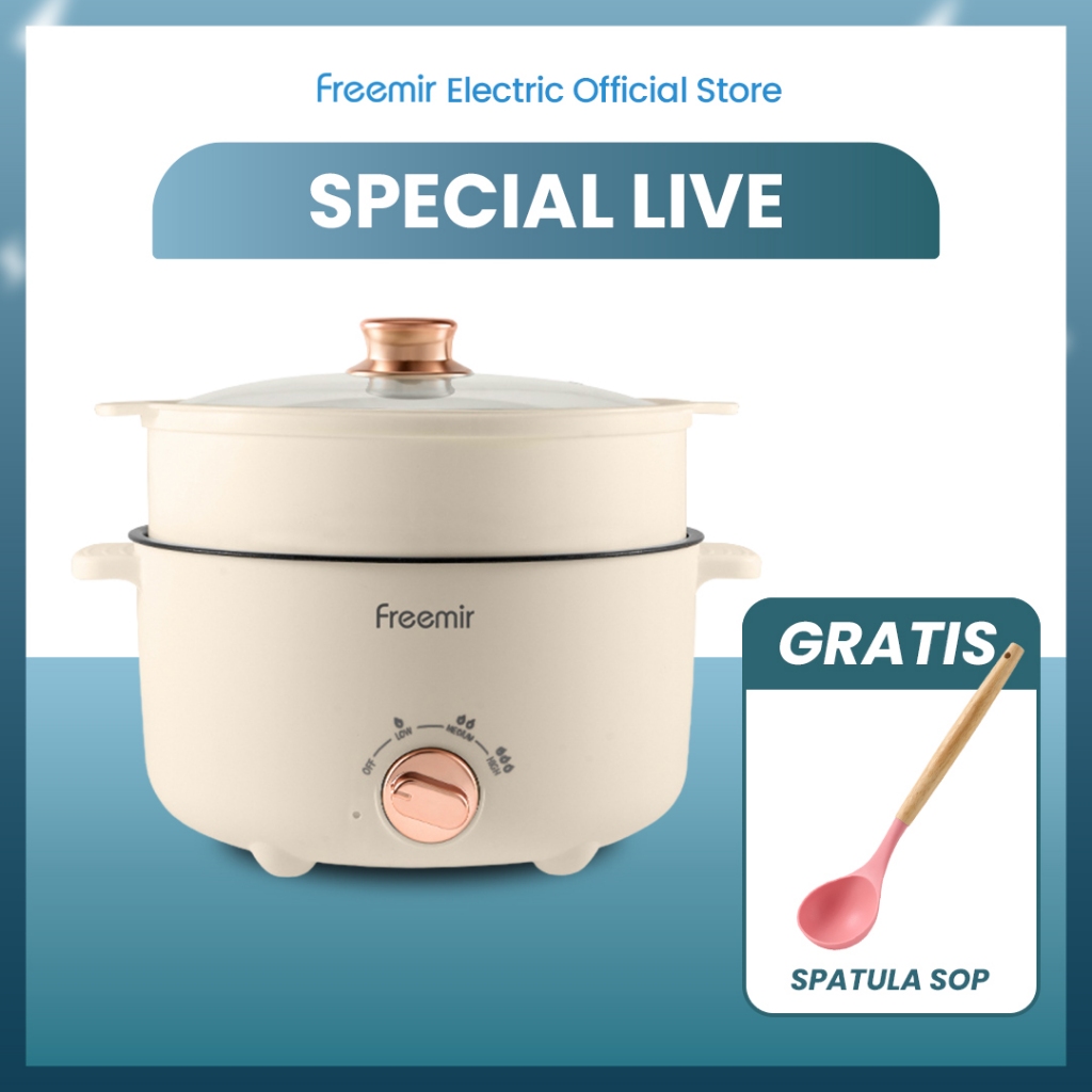 [Special Live Gratis Spatula] freemir Panci Listrik Anti Lengket Multifungsi Serbaguna Low Watt 2.5L