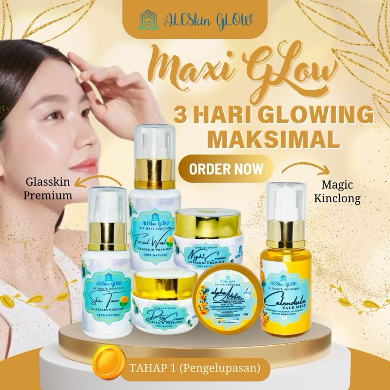 PAKET MAXI GLOW ALESKIN GLOW Skincare Glowing-Cream Glowing-Paket Perawatan Wajah Korea