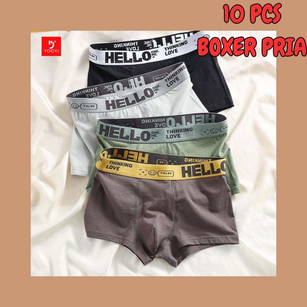 Yooyi Bundle 5Pcs/10Pcs Boxer Celana Dalam Pria Dewasa Fashion Men Hello On Me Cook High Quality Rem