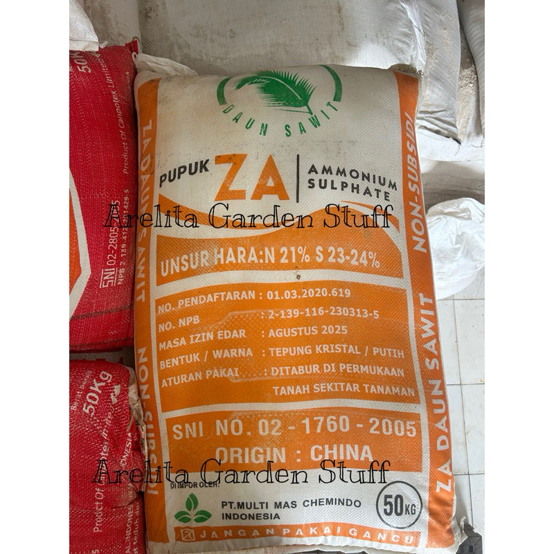 Pupuk ZA / Ammonium Sulphate merk Daun Sawit N : 21% dan S: 23% repack 1kg