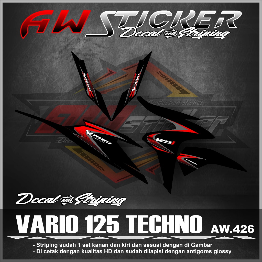 Striping Vario 125 Techno 2013 - 2015 Sticker Motor Vario 125 Bohlam Variasi Semifull Aw - 426