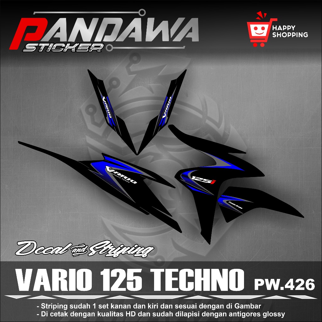 Striping Vario 125 Techno 2013 - 2015 Sticker Motor Vario 125 Techno Variasi Semifull Pw - 426