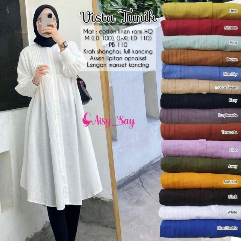 BEST DEALS Vista Long Tunik Korean Style Bahan Linen Premium By Aisysay-Tunik Wanita Kekinian By