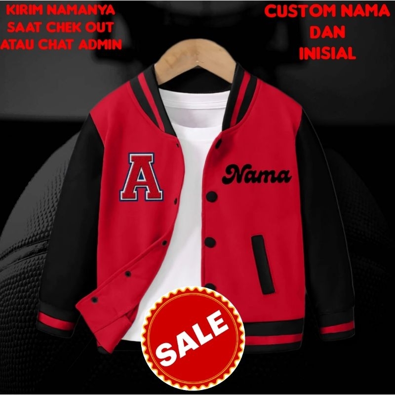 Jacket Varsity CUSTOM NAMA DAN INISIAL/Jacket Varsity Anak Laki Laki Perempuan Usia 2-13 Tahun