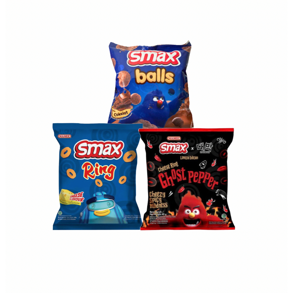 

Snack Cemilan SMAX Cheese Flavour 50gr / Ghost Pepper 40gr / Choco 40gr