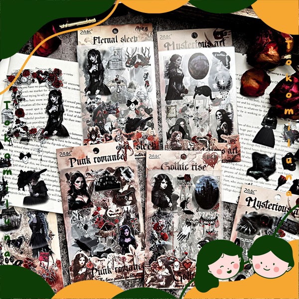 

1 set isi 6 lembar dark gothic sticker aesthetic retro vintage diy deco stiker HB1729