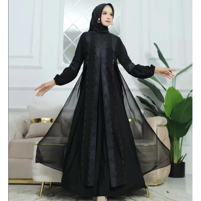 GAMIS ABAYA TURKEY BORDIR BELAH SAMPING FULL HITAM MEWAH TERLARIS DIVVSAA.COLLECTION-8