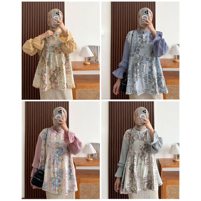 [OTULILI] LIVEA PLISKET BLOUSE LD 120 | KEMEJA OVERSIZE WANITA VINTAGE KOREAN STYLE | ATASAN HITAM P