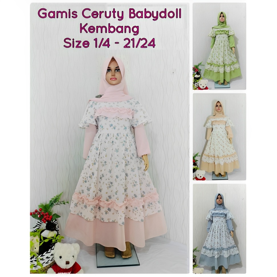 Gamis Ceruty Babydoll Mix Brukat Malika Anak Perempuan Usia 3-12 Tahun | Pakaian Premium Anak Cewek 