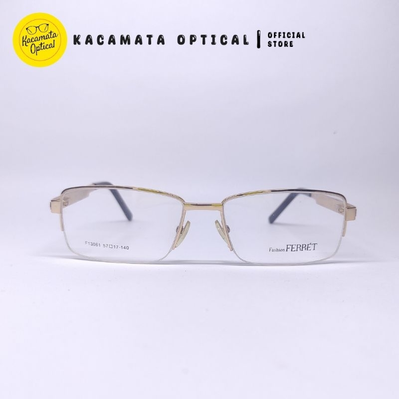 KACAMATA OPTICAL - Frame KMO13061 Half Frame Hitam Gold Besi Plastik