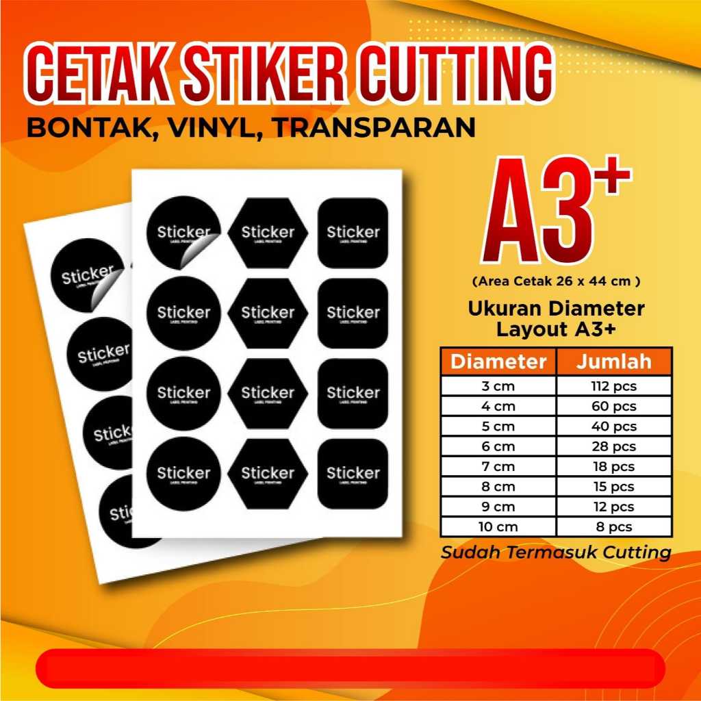 

Cetak Stiker Cutting / Tanpa Cutting A3+ Custom Murah