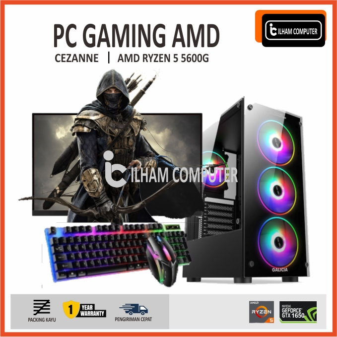 PC GAMING FULL SET AMD RYZEN 5 5600G VGA GTX1650 4GB DDR4 16GB SSD 256GB HDD 1TB MONITOR 24' KEYBOAR