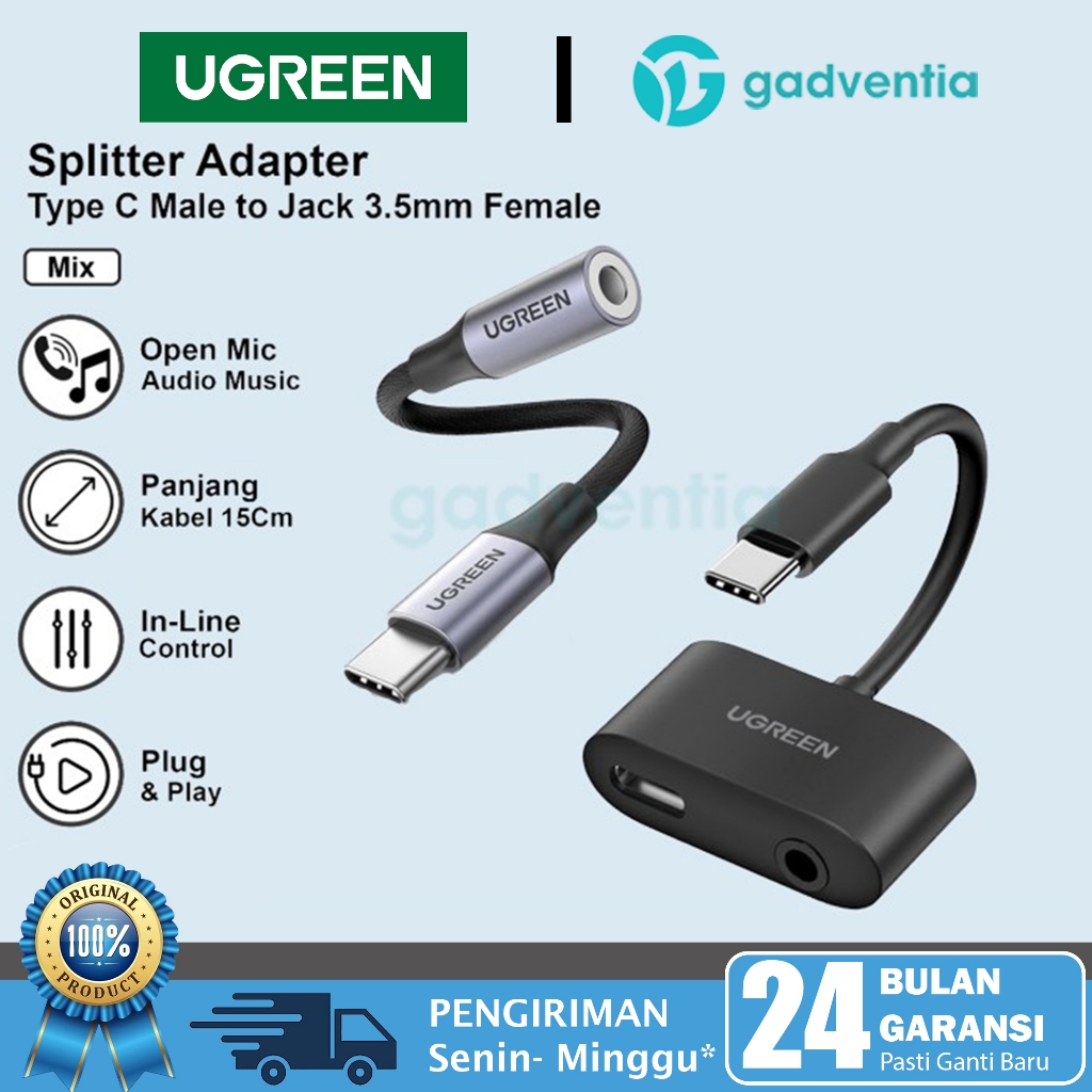 UGREEN Converter Splitter Audio Type C To Jack 3.5mm On Mic Gaming DAC Untuk Samsung Note S21 S22 S2