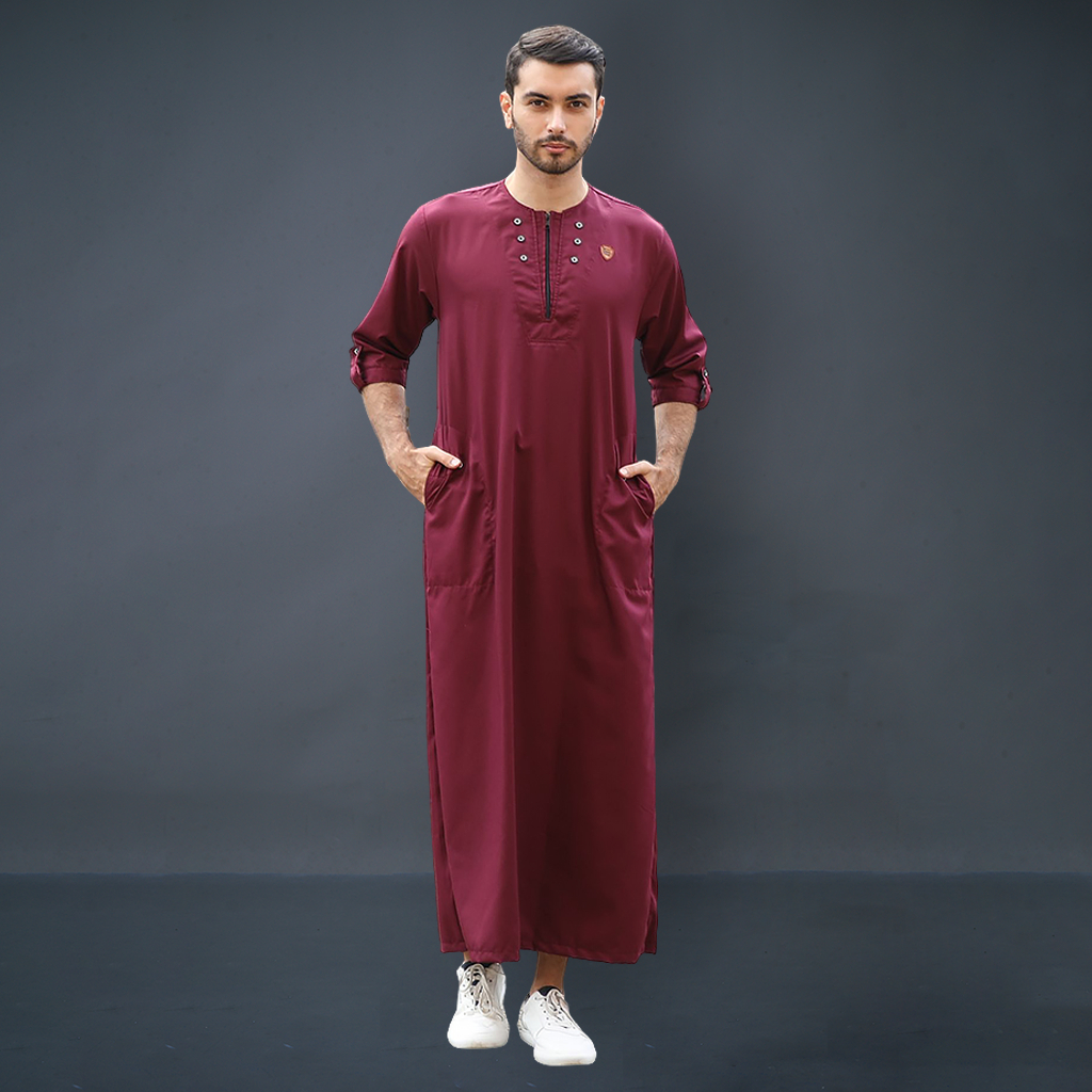 Kawan Muslim - Jubah Gamis Pria Ikhwan Cowok Dewasa Bahan Adem Bisa Cod-MAROON