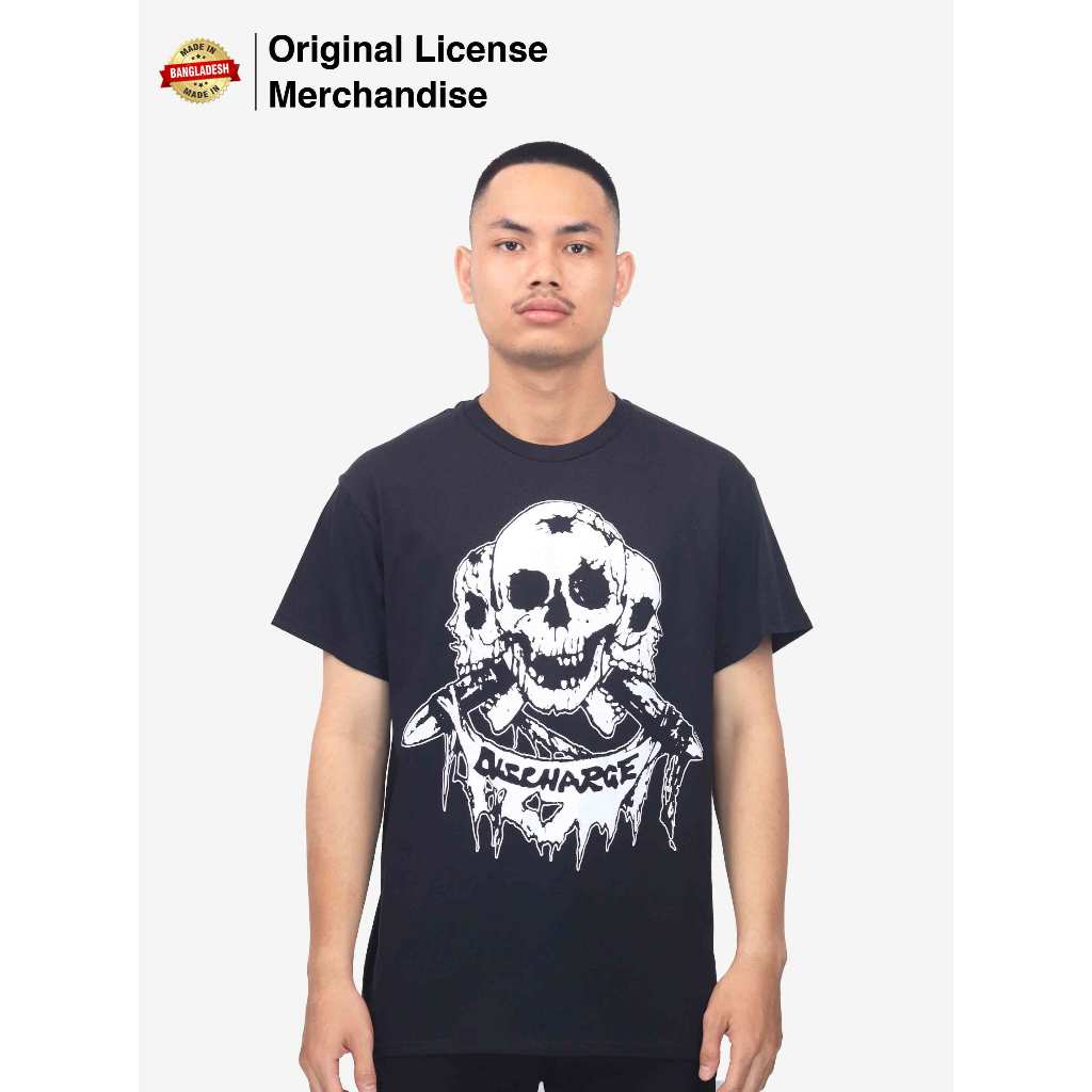 Kaos Baju Lengan Pendek Pria Katun Casual Import Premium Band Musik Metal DISCHARGE Original 3 Skull